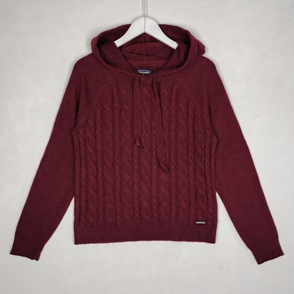 Abercrombie & Fitch Womens Cable Knit Hoodie Sweater Burgundy Maroon Size M